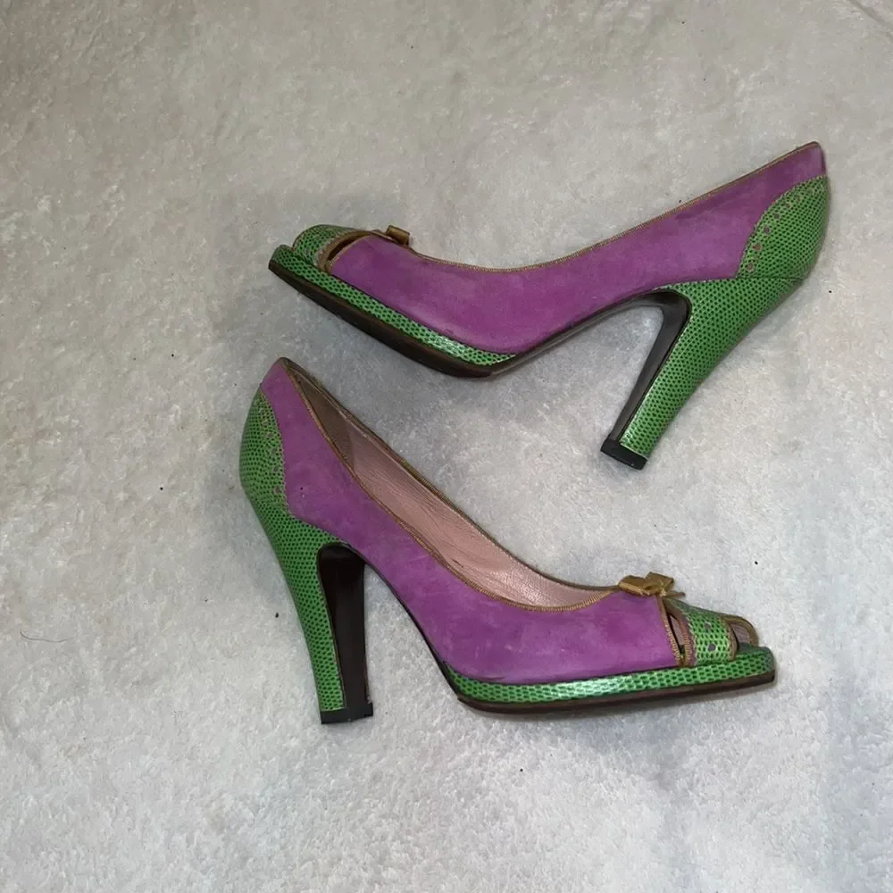 Marc jacobs womens heels size 41 purple green and tan bow - Picture 2 of 6